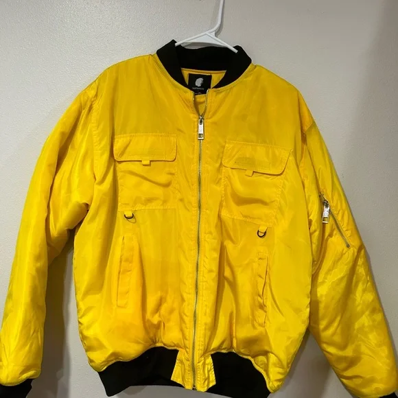 BoohooMan burns Boy bright yellow jacket sz Large L bomber jacket - Picture 3 of 4